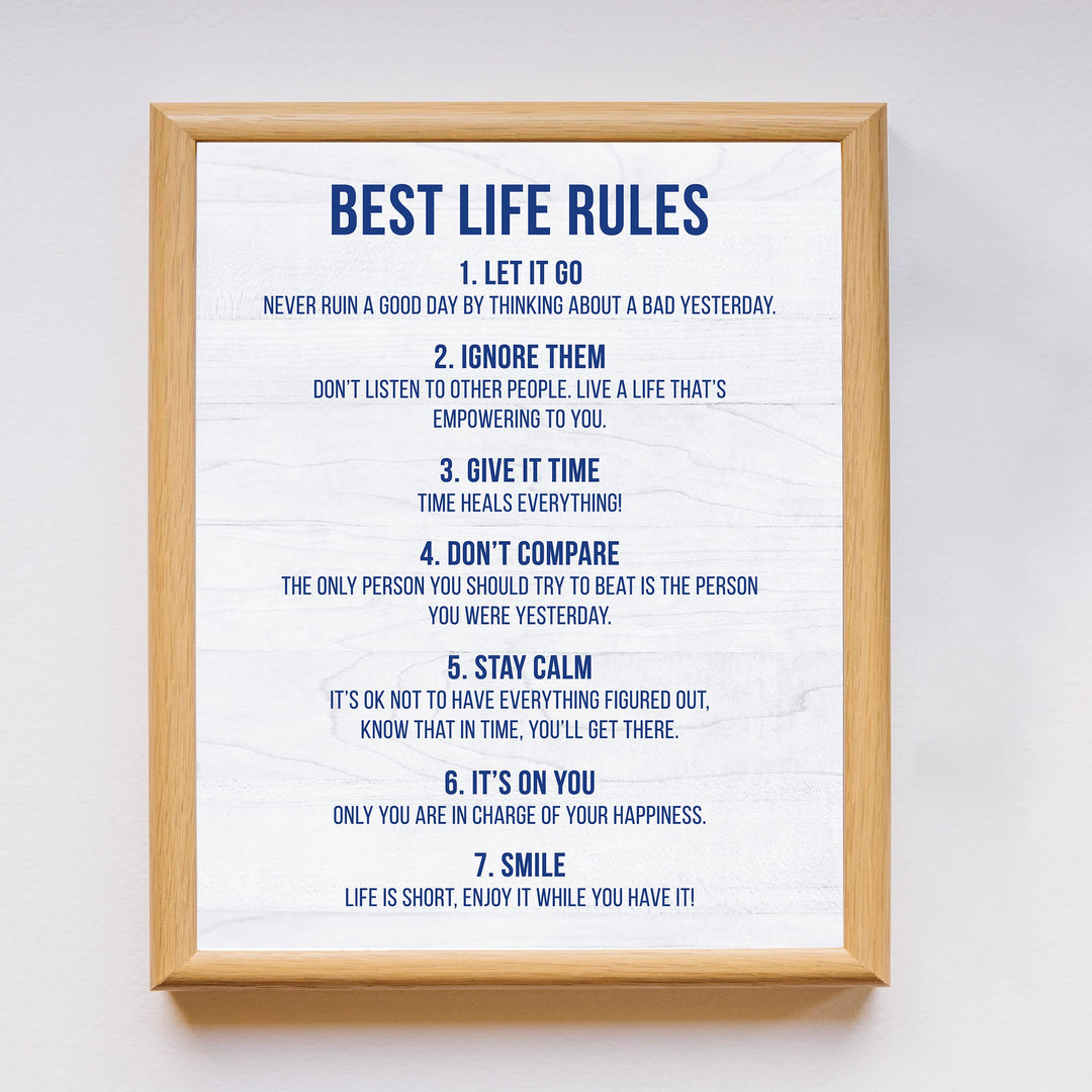 "Best Life Rules" Inspirational Quotes Wall Sign -11 x 14" Motivational Poster Print -Ready to Frame. Modern Typographic Design. Positive Home-Office-Classroom Decor. Great Lessons!