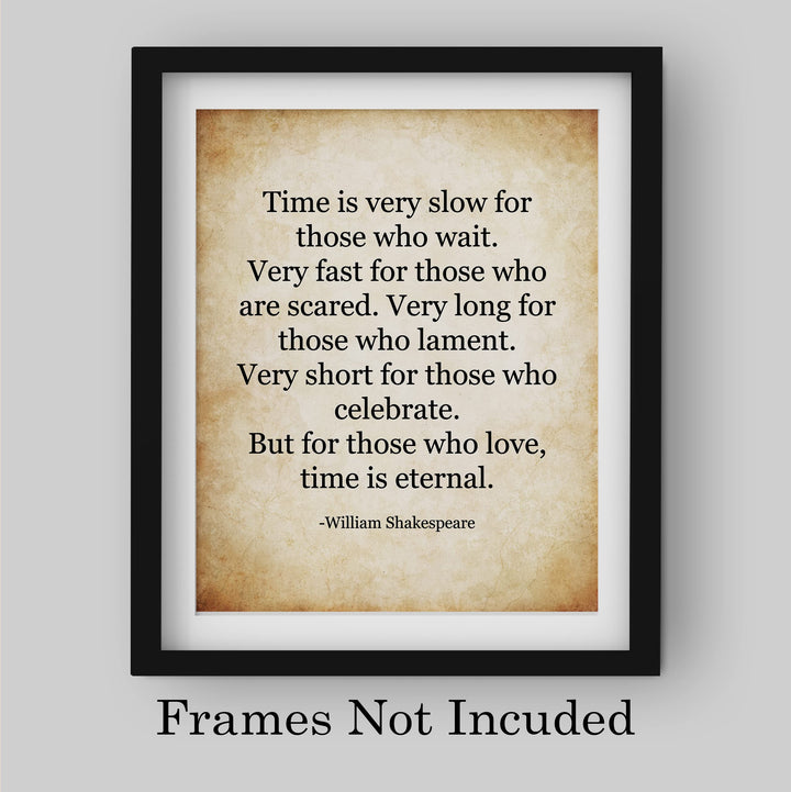 William Shakespeare-"For Those Who Love, Time Is Eternal" Famous Quotes -8 x 10" Inspirational Literary Wall Art. Vintage Poetry Print -Ready to Frame. Perfect Home-Office-Studio-Library Decor!