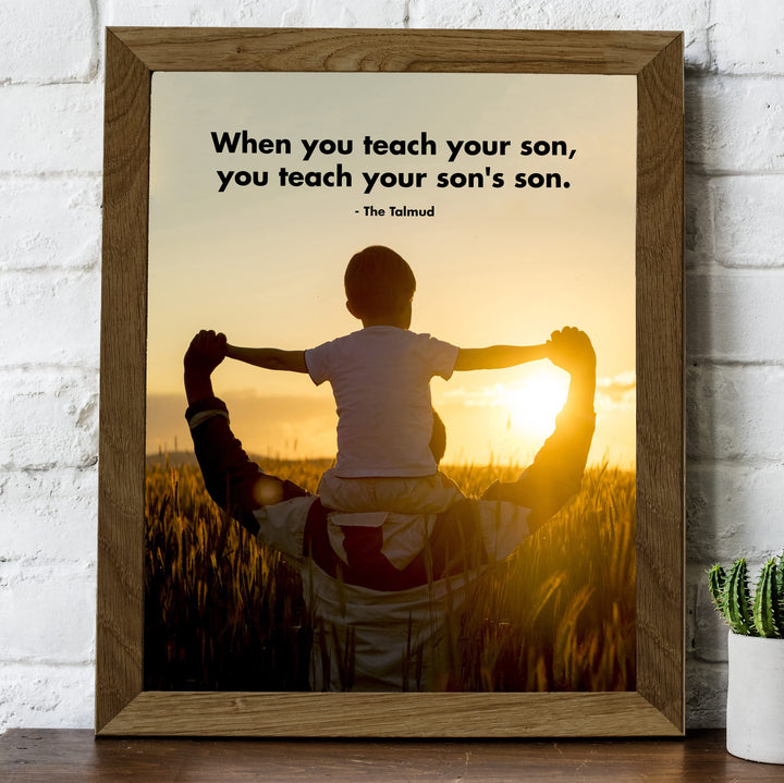 The Talmud Wall Art Quote -"When You Teach Your Son"- 8 x 10" Inspirational Sunset Picture Print -Ready to Frame. Religious Decor for Home-Office-Classroom. Great Spiritual Gift for Father &amp; Son!