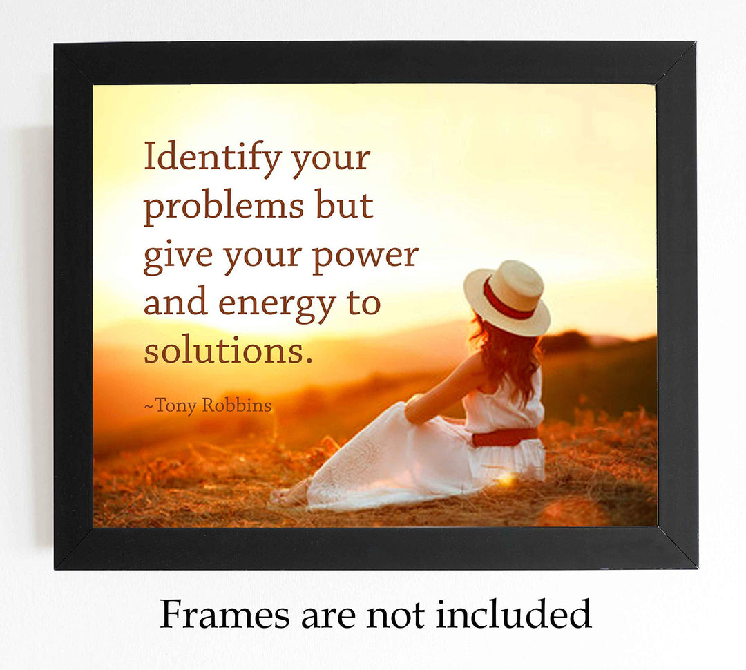 Identify Your Problems-Give Power to Solutions-Tony Robbins Inspirational Quotes Wall Art-10 x 8" Motivational Sunset Poster Print-Ready to Frame. Perfect Home-Office-School-Classroom Decor!