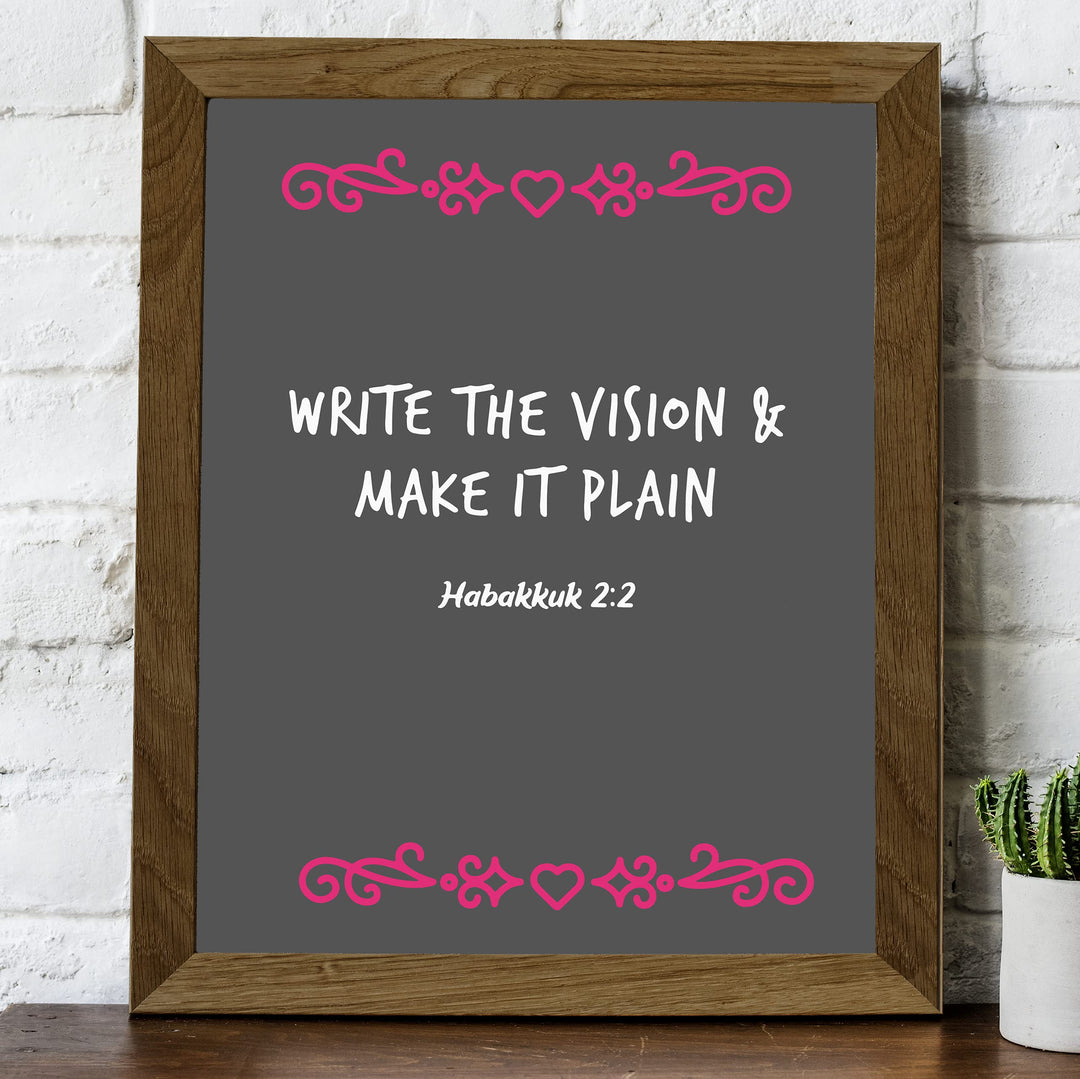 Write the Vision &amp; Make It Plain-Habakkuk 2:2 -Bible Verse Wall Art-8 x 10" Inspirational Christian Print -Ready to Frame. Modern Scripture Print for Home-Office-Church Decor. Great Religious Gift!