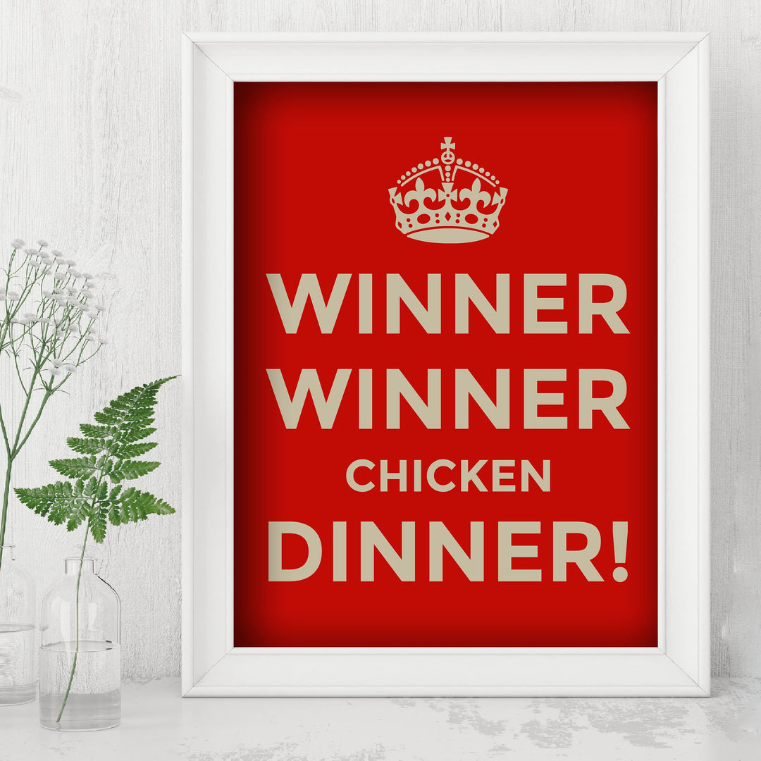 Winner Winner Chicken Dinner Funny Kitchen Wall Sign -8 x 10" Typographic Farmhouse Wall Art Print -Ready to Frame. Perfect Home, Kitchen, &amp; Dining Decor. Fun Sign for Family, Friends &amp; Guests!