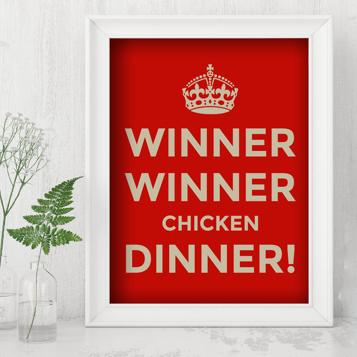 Winner Winner Chicken Dinner Funny Kitchen Wall Sign -8 x 10" Typographic Farmhouse Wall Art Print -Ready to Frame. Perfect Home, Kitchen, &amp; Dining Decor. Fun Sign for Family, Friends &amp; Guests!