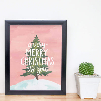 A Very Merry Christmas to You Christmas Tree Decor Wall Art-8 x 10" Modern Holiday Art Print-Ready to Frame. Festive Home-Kitchen-Farmhouse-Christian Decor. Perfect Winter Welcome Sign! Great Gift!