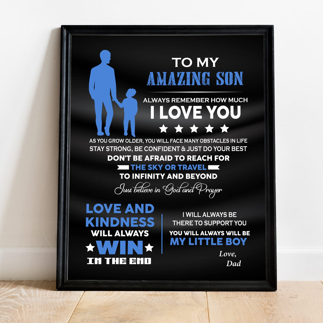 To My Amazing Son -Always Remember I Love You Inspirational Family Wall Art Sign -11x14" Typographic Poster Print -Ready to Frame. Loving Message for Any Son. Great Birthday-Graduation-Wedding Gift!
