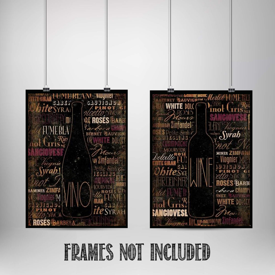 Wine &amp; Vino Bottle Pairing with Variety Names (2)- 8 x 10"s Wall Art Prints- Ready to Frame. Home D?cor, Wine Decor &amp; Kitchen Wall Decor. Perfect For Wine Lovers &amp; Upscale Bars. Show Your Taste!