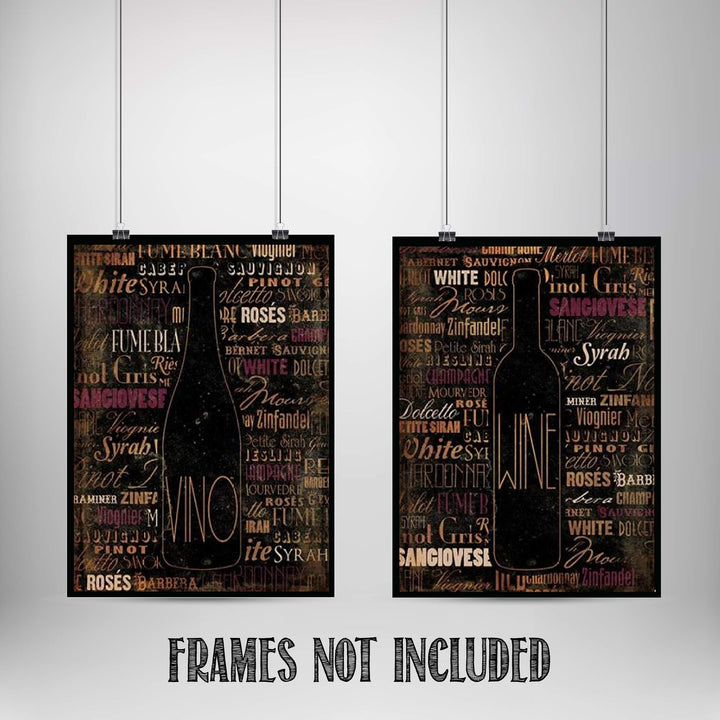 Wine &amp; Vino Bottle Pairing with Variety Names (2)- 8 x 10"s Wall Art Prints- Ready to Frame. Home D?cor, Wine Decor &amp; Kitchen Wall Decor. Perfect For Wine Lovers &amp; Upscale Bars. Show Your Taste!