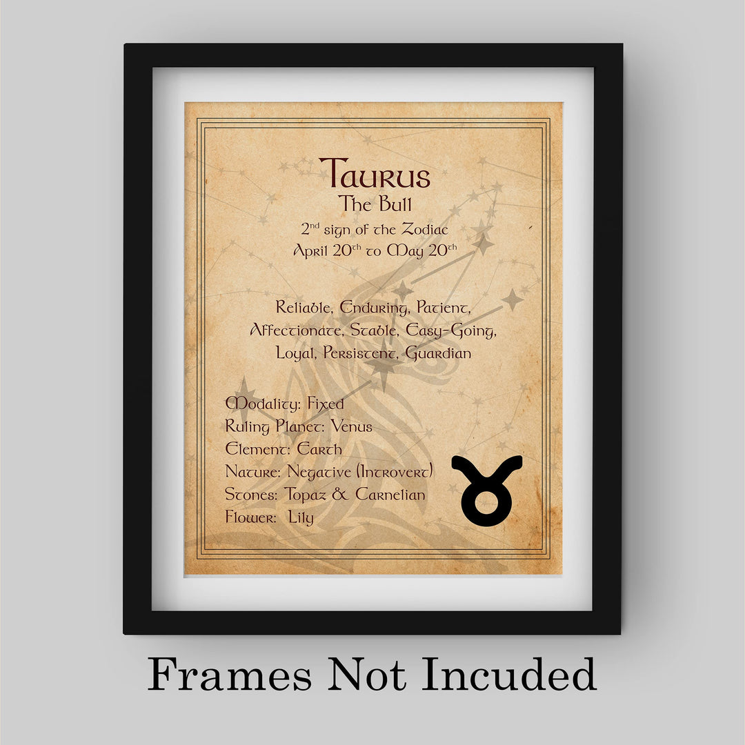 Taurus -The Bull- Zodiac Sign Wall Art. 8 x 10" Print Wall Print-Ready to Frame. Constellation Design-Astrology Decor for Home-Office-Bedroom. Horoscope&