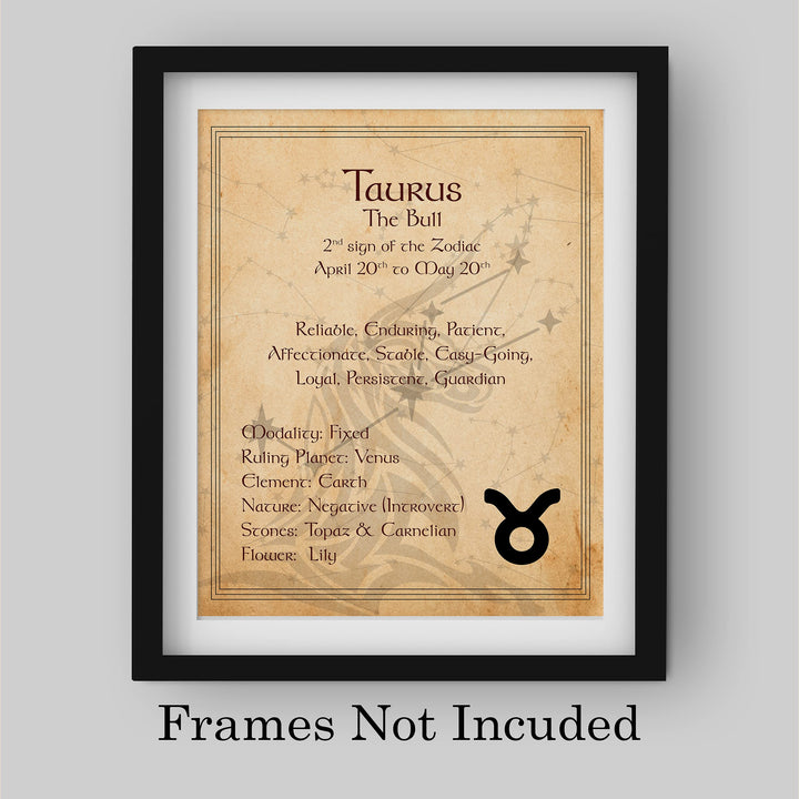 Taurus -The Bull- Zodiac Sign Wall Art. 8 x 10" Print Wall Print-Ready to Frame. Constellation Design-Astrology Decor for Home-Office-Bedroom. Horoscope&