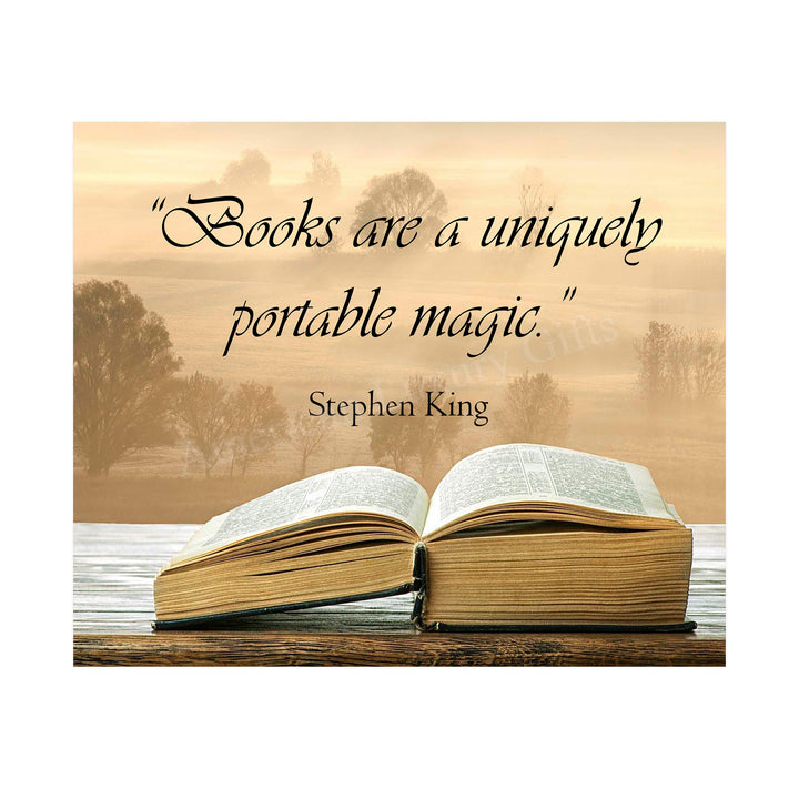 Stephen King Quotes Wall Art-"Books Are A Uniquely Portable Magic"- 10 x 8" Inspirational Typographic Print-Ready to Frame. Home-Office-School-Library Decor. Great Gift for Fans &amp; All Book Lovers!