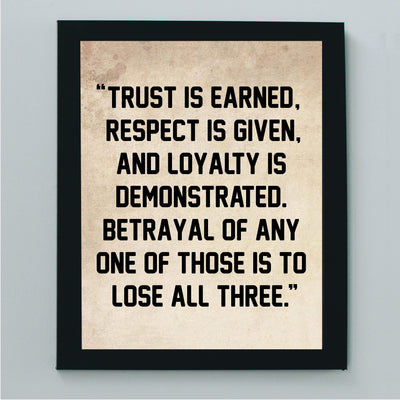 Trust Is Earned-Respect Is Given Inspirational Life Quotes Wall Art-8 x 10" Distressed Parchment Typography Print-Ready to Frame. Motivational Home-Office-School-Work Decor. Great Gift-Advice!