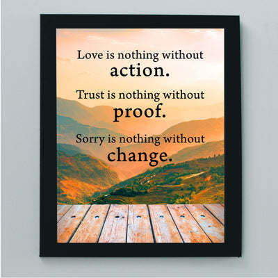 Love Is Nothing Without Action-Inspirational Life Quotes Wall Art -8x10" Mountain Sunset Photo Print-Ready to Frame. Motivational Home-Office-Cabin-Lodge Decor. Great Reminder-Gift for Inspiration!