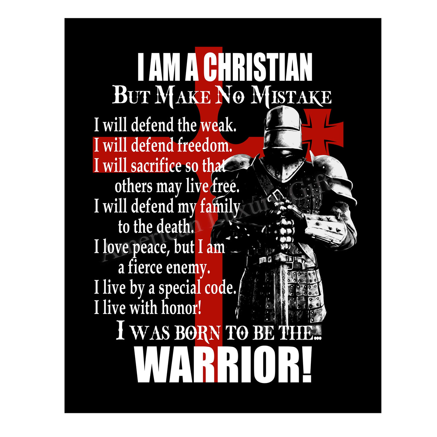 I Am A Christian-I Was Born To Be The Warrior Inspirational Quotes Wall Art -11 x 14" Fierce Motivational Wall Print-Ready to Frame. Home-Office-Church Decor. Perfect Gift of Faith & Inspiration!