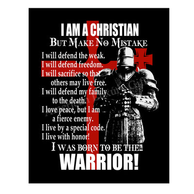 I Am A Christian-I Was Born To Be The Warrior Inspirational Quotes Wall Art -11 x 14" Fierce Motivational Wall Print-Ready to Frame. Home-Office-Church Decor. Perfect Gift of Faith & Inspiration!