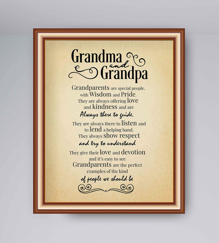 Grandpa &amp; Grandma-Always There to Guide Family Wall Art Sign-8 x 10" Distressed Parchment Poster Print-Ready to Frame. Inspirational Home-Family Room-Farmhouse Decor. Perfect Gift for Grandparents!