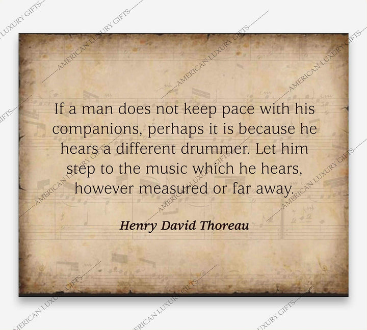 Henry David Thoreau Quotes-"Let Him Step to the Music He Hears" Inspirational Poem Art-10 x 8" Distressed Wall Print-Ready to Frame. Home-Office-School-Library Decor. Encourages Individuality!