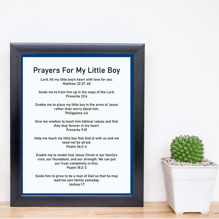Prayers for My Little Boy Bible Verse Wall Art -8 x 10" Christian Scripture Print-Ready to Frame. Inspirational Decoration for Home-Family-Boys Bedroom-Nursery Decor. Perfect Baby Shower Gift!