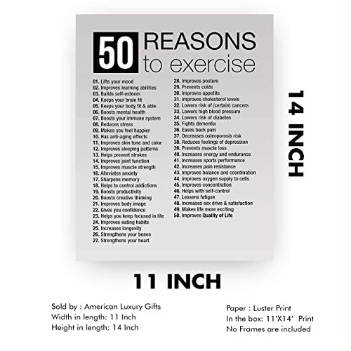 "50 Reasons to Exercise" Motivational Quotes Exercise Wall Sign -11 x 14"