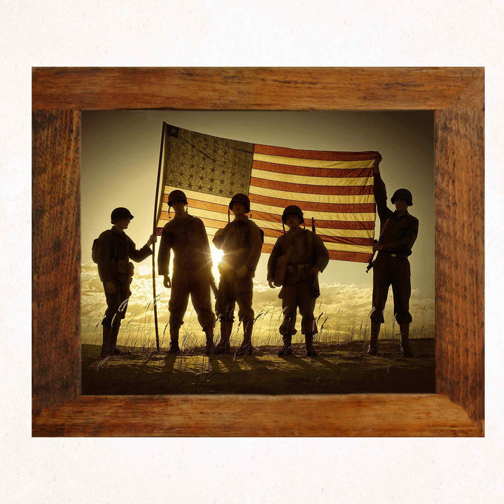 Soldiers Holding Up American Flag Patriotic Wall Art Sign -10 x 8" US Military Poster Print-Ready to Frame. Perfect Home-Office-Man Cave-Shop-Garage Decor. Great Gift for All Soldiers-Veterans!