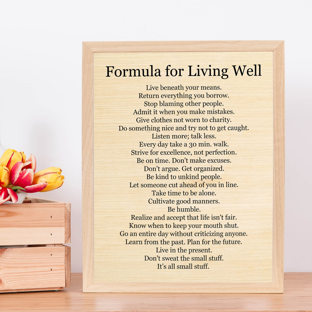 Formula for Living Well- Motivational Life Quotes Wall Art Sign -11 x 14" Modern Inspirational Typography Print -Ready to Frame. Positive Home-Office-Classroom Decor. Great Gift to Inspire Success!