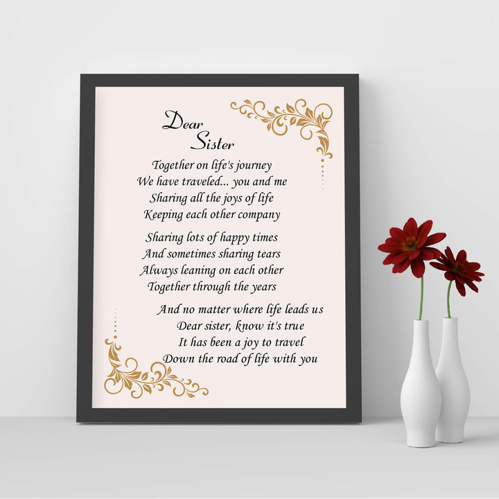 Dear Sister Inspirational Poem Wall Art -8 x 10" -Poetic Poster Print-Ready to Frame. Modern Typographic Design. Perfect Home-Office-Studio Decor. Loving, Keepsake Gift for All Sisters!