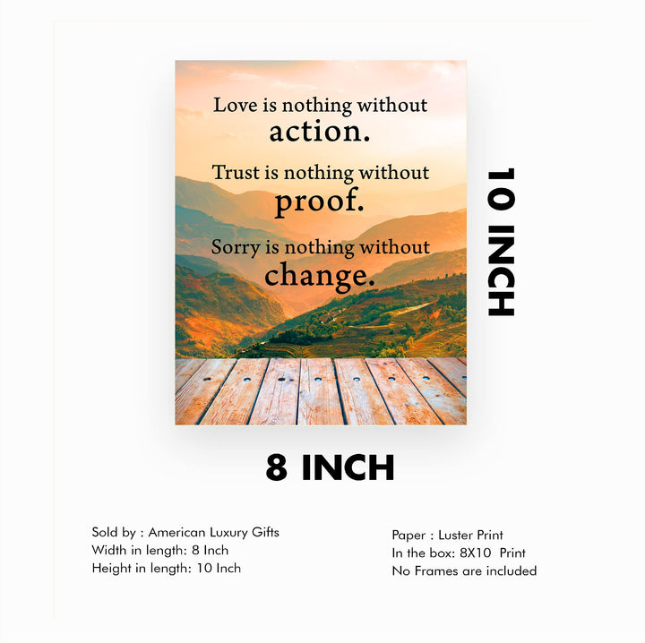 Love Is Nothing Without Action-Inspirational Life Quotes Wall Art -8x10" Mountain Sunset Photo Print-Ready to Frame. Motivational Home-Office-Cabin-Lodge Decor. Great Reminder-Gift for Inspiration!