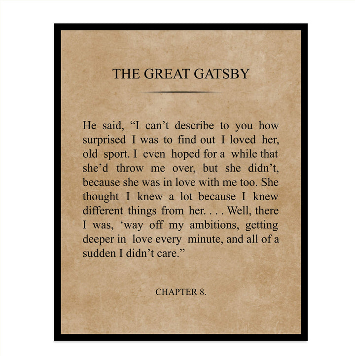F. Scott Fitzgerald-"The Great Gatsby" Book Page Wall Sign-8 x 10" Distressed Word Art Poster Print-Ready to Frame. Home-Office Decor. Perfect Decor for Library-Study! Great Literary Gift for All!