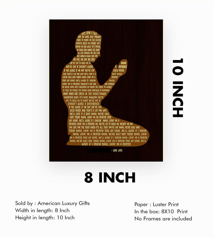 Bon Jovi-"Living on a Prayer" Song Lyrics Wall Art- 8 x 10" Silhouette Music Poster Print-Ready To Frame. Home-Office-Studio-Cave Decor. Great Anniversary Gift. Perfect for Bon Jovi &amp; All Rock Fans!