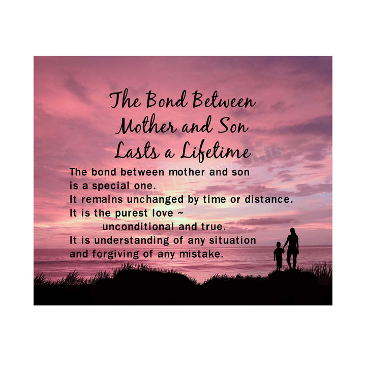 Bond Between Mother &amp; Son Lasts A Lifetime Inspirational Wall Art Sign -10 x 8" Typographic Poster Print-Ready to Frame. Lifetime Keepsake for Any Son On Any Occasion. Great Graduation Gift!