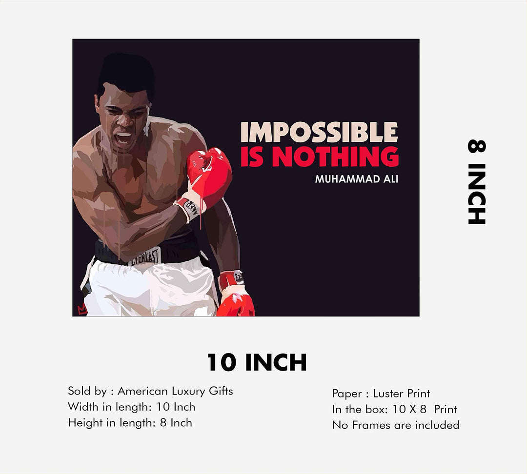 Muhammad Ali Quotes Wall Art-"Impossible Is Nothing"-10x8" Vintage Artwork Boxing Photo. Motivational Poster Print-Ready to Frame. Inspirational Home-Gym-Office-Man Cave Decor. Great for Boxing Fans!