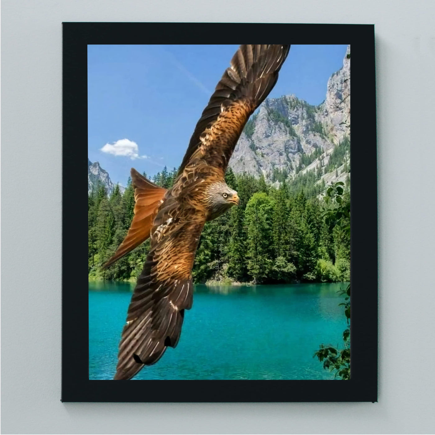 Fierce Bald Eagle in Flight Motivational American Wall Art-8 x 10" Patriotic Mountain Lake Photo Print-Ready to Frame. Inspirational Home-Office-School Decor. Great for Animal & Political Themes!