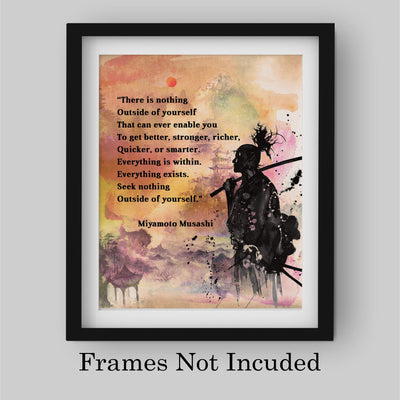 Miyamoto Susashi-"Seek Nothing Outside of Yourselves" Spiritual Quotes Wall Art-8 x 10" Abstract Japanese Soldier Print-Ready to Frame. Replica Painting Print for Home-Office-Studio-Dorm Decor!