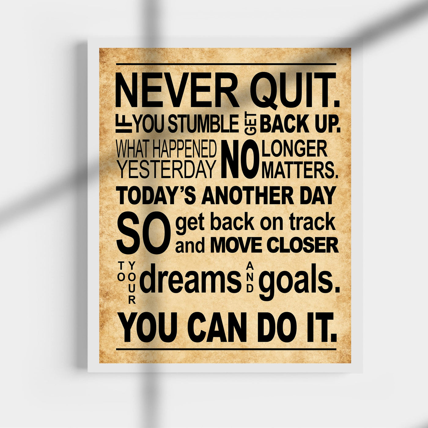 Never Quit-Get Back Up Motivational Quotes Wall Art Sign -11 x 14" Inspirational Exercise and Fitness Poster Print -Ready to Frame. Perfect Home-Gym-Weight Room Decor. Great Gift of Motivation!