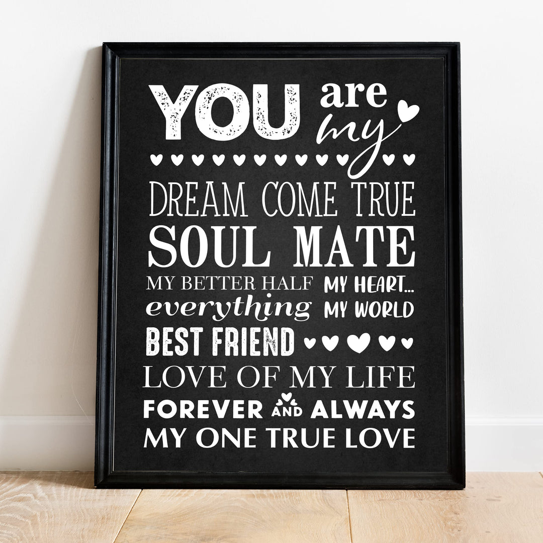 You Are My Dream Come True Love Quotes Wall Art Decor -11 x 14" Inspirational Love &amp; Marriage Poster Print-Ready to Frame. Romantic Gift for Spouse-Newlyweds. Perfect Wedding-Anniversary Present!