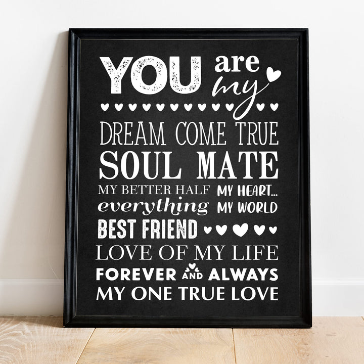 You Are My Dream Come True Love Quotes Wall Art Decor -11 x 14" Inspirational Love &amp; Marriage Poster Print-Ready to Frame. Romantic Gift for Spouse-Newlyweds. Perfect Wedding-Anniversary Present!