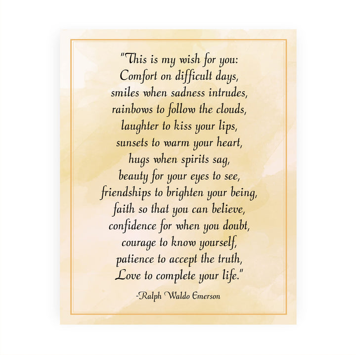 Ralph Waldo Emerson Quotes-"This Is My Wish For You"- 8 x 10" Poetic Wall Art. Inspirational Distressed Parchment Print -Ready to Frame. Home-Office-Study-School Decor. Great Gift for Poetry Fans!