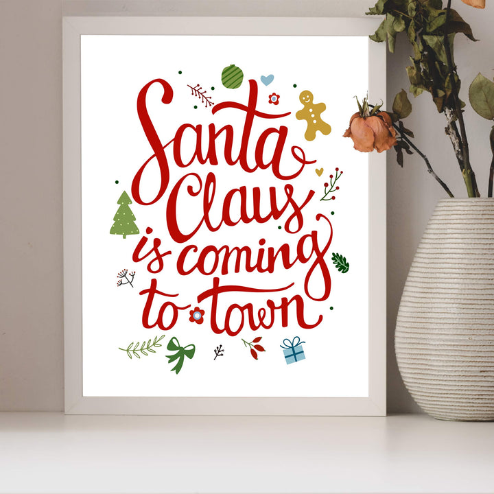 Santa Claus Is Coming To Town Christmas Songs Art Decor -8 x 10" Fun Holiday Wall Print -Ready to Frame. Musical Home-Welcome-Kitchen-Farmhouse-Christian Decor. Festive Decoration and Great Gift!