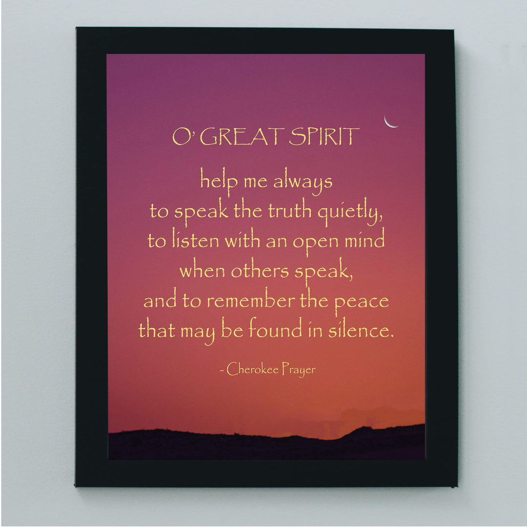 O Great Spirit A Cherokee Prayer - Native American Wall Art -8 x 10" Southwest Sunset Print w/Moon Image -Ready to Frame. Inspirational Home-Office-Classroom-Library-Western Decor. Great Gift!