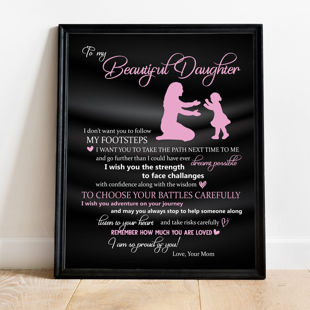 To My Beautiful Daughter -So Proud of You Inspirational Family Wall Art -11 x 14" Rustic Mom &amp; Daughter Silhouette Print -Ready to Frame. Home-Bedroom Decor. Loving, Keepsake Gift for All Daughters!
