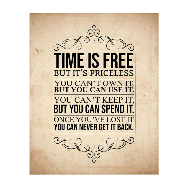 Time Is Free But Priceless-Can Never Get It Back Motivational Wall Art Sign-8 x 10"-Ready to Frame. Perfect Wall Print for Home-Office-Studio-Dorm D?cor. Beautiful Reminder to Spend Time Wisely!