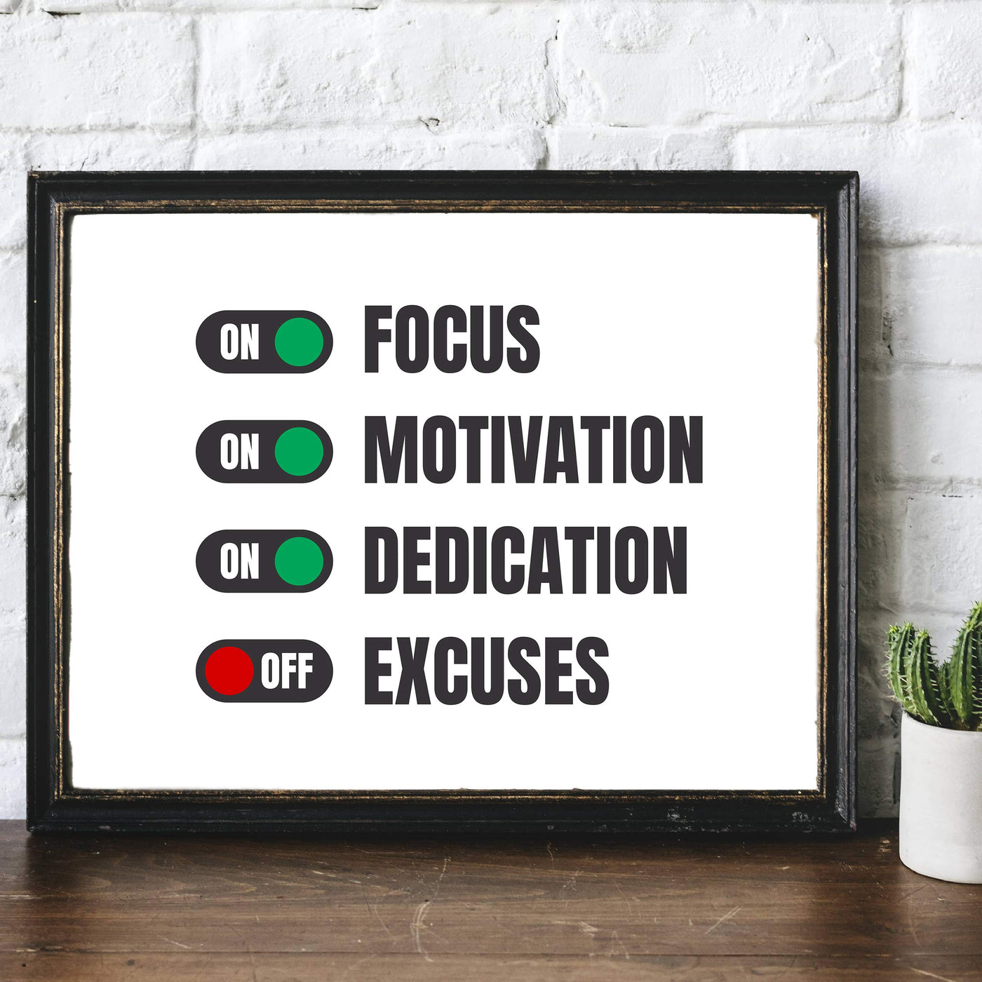 Turn On Focus-Motivation-Dedication Motivational Quotes Wall Art -14 x 11" Typographic Poster Print-Ready to Frame. Inspirational Home-Office-School-Dorm-Gym Decor. Great Sign-Turn Off Excuses!