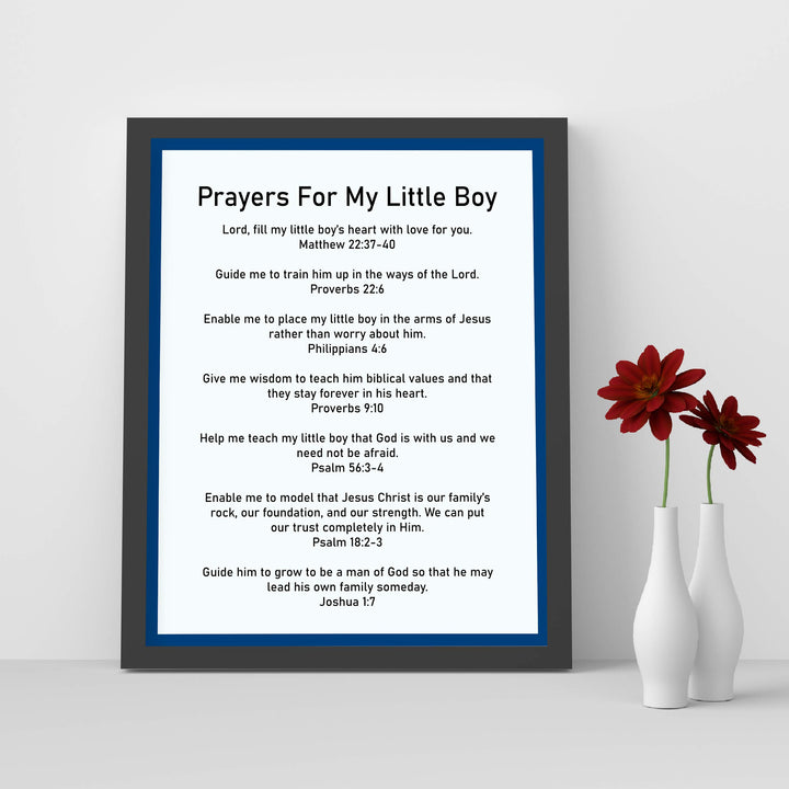 Prayers for My Little Boy Bible Verse Wall Art -8 x 10" Christian Scripture Print-Ready to Frame. Inspirational Decoration for Home-Family-Boys Bedroom-Nursery Decor. Perfect Baby Shower Gift!