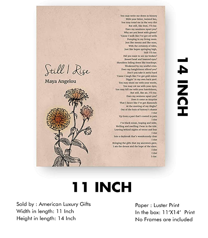 Maya Angelou-"Still I Rise"-Inspirational Poem Wall Art-11 x 14"