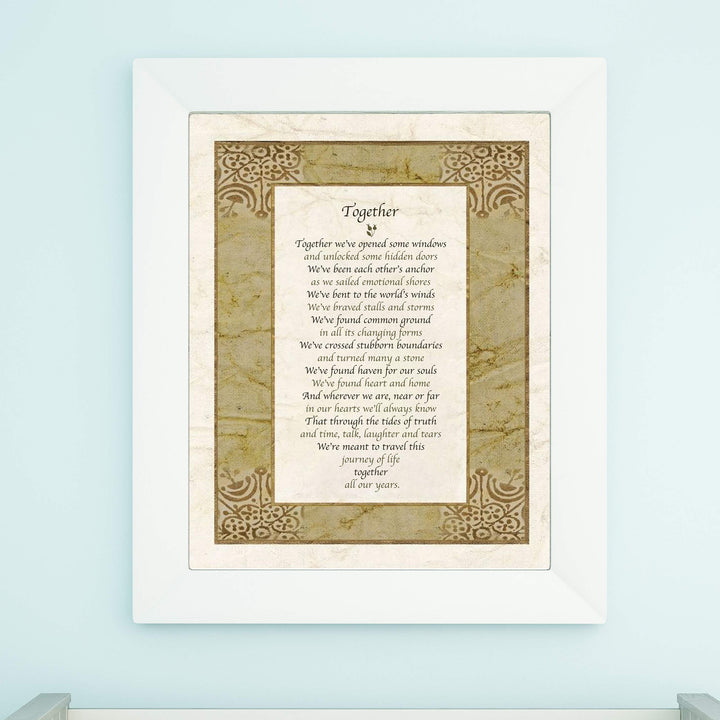 Together-Poetic Wall Art -11 x 14" Love and Marriage Poem Print w/Distressed Parchment Design-Ready to Frame. Perfect for Spouse-Newlywed-Life Partners. Great Wedding-Anniversary Gift for Couples!