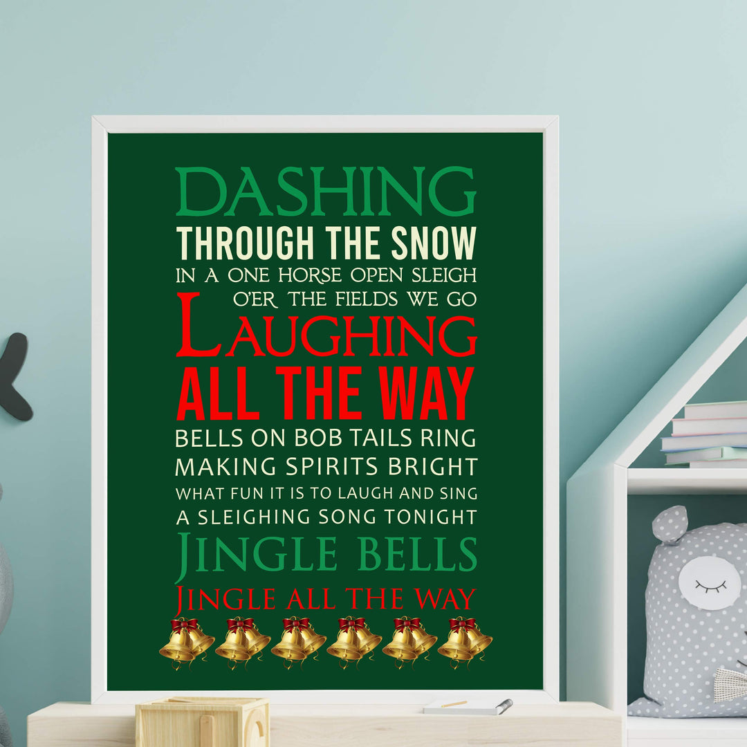 Dashing Through the Snow Christmas Song Wall Art Decor -11 x 14" Holiday Music Wall Print -Ready to Frame. Typographic Home-Welcome-Kitchen-Farmhouse-Winter Decor. Festive Decoration &amp; Great Gift!