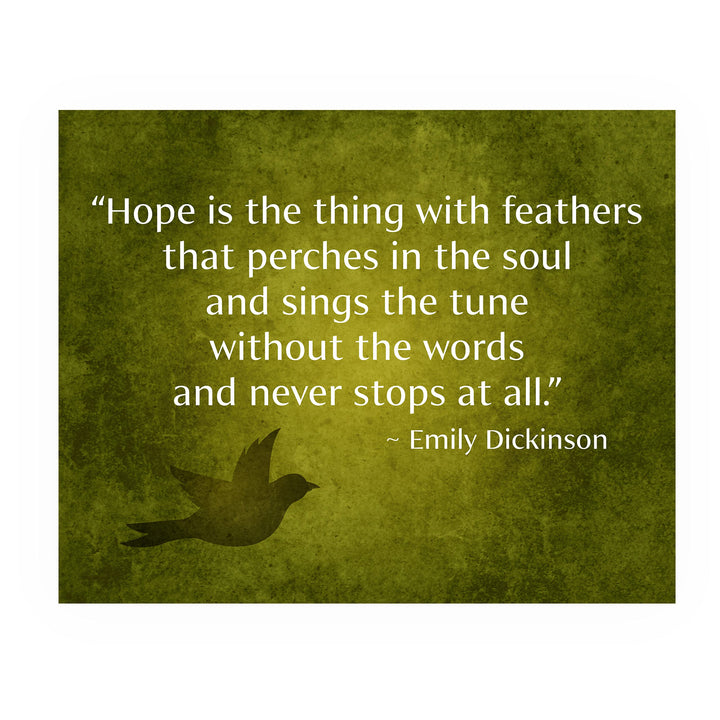 Hope Is the Thing With Feathers-Emily Dickinson Poetic Wall Art-10x8" Inspirational Poem Print w/Abstract Bird Image-Ready to Frame. Poetry Decor for Home-Office-Study-Library. Great Literary Gift!