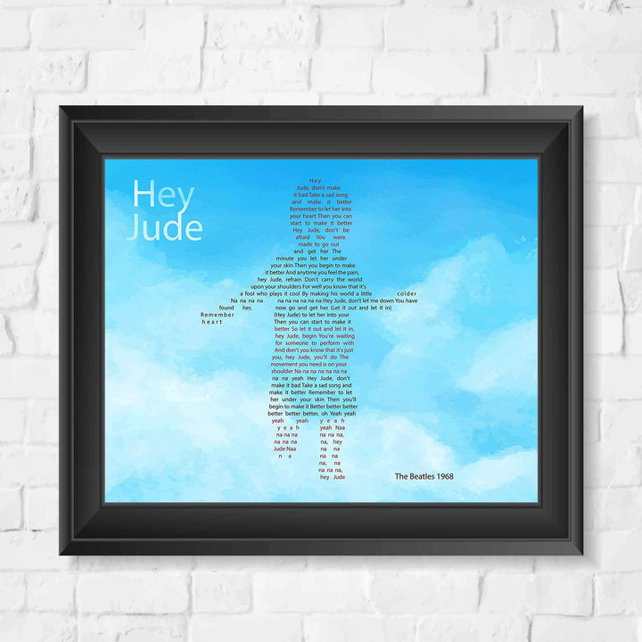 Beatles Song Lyrics Wall Art-"Hey Jude"- 8 x 10 Art Print Ready to Frame. Modern Home-Office-Studio-School Decor. Perfect Gift for Musicians, Beatles Fans &amp; Inspiration. Paul McCartney Ballad for Son.