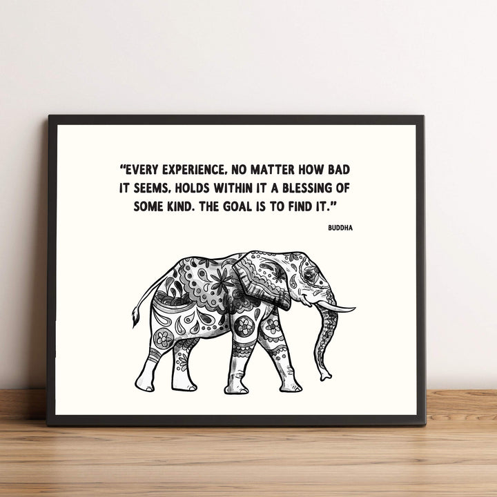 Buddha Quotes &amp; Elephant-Distressed Art Print -"Every Experience is a Blessing"- 8 x 10" Wall Print Art Print- Ready to Frame. Home D?cor, Studio &amp; Office D?cor. Perfect Gift for Buddhism-Inspiration.