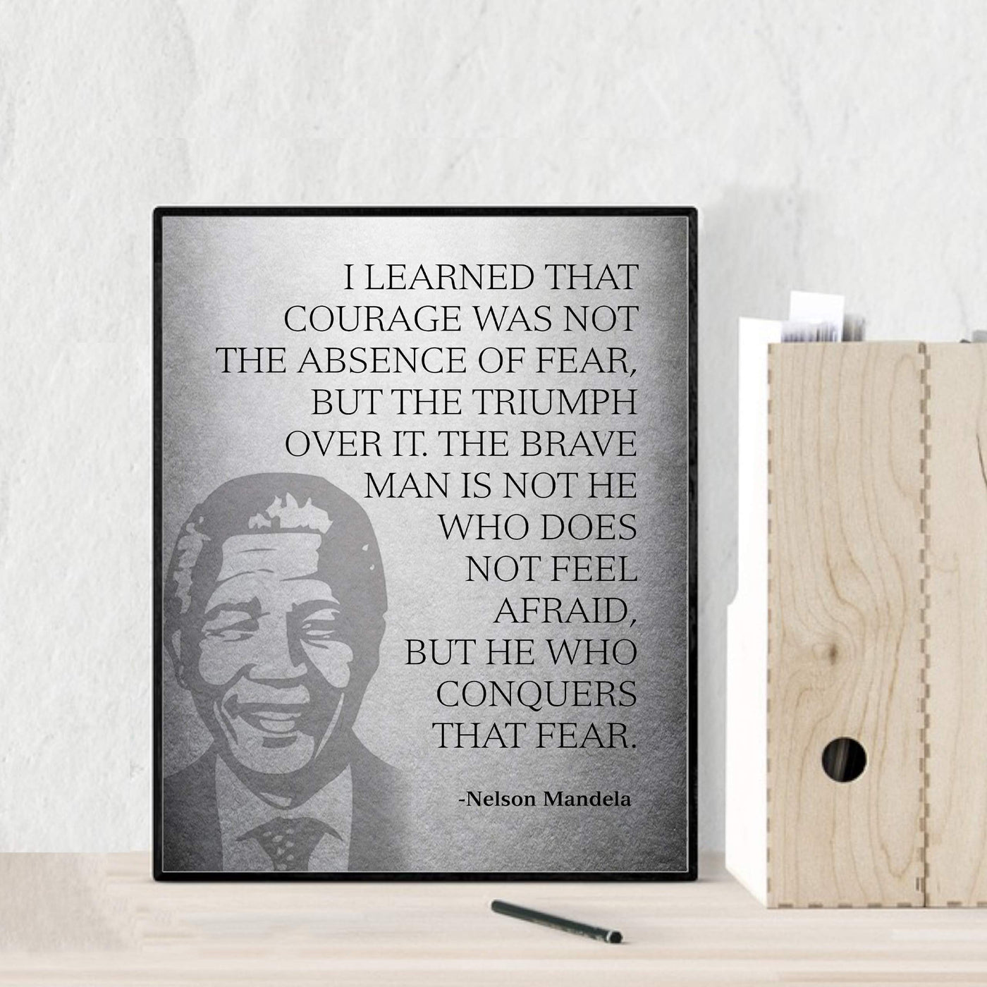 Mandela Quotes Wall Art-?Brave Man Is He Who Conquers Fear?-8 x 10" Inspirational Silhouette Print-Ready to Frame. Modern Home-Studio-Office Decor. Nelson Mandela Quotes. Perfect Motivational Gift!