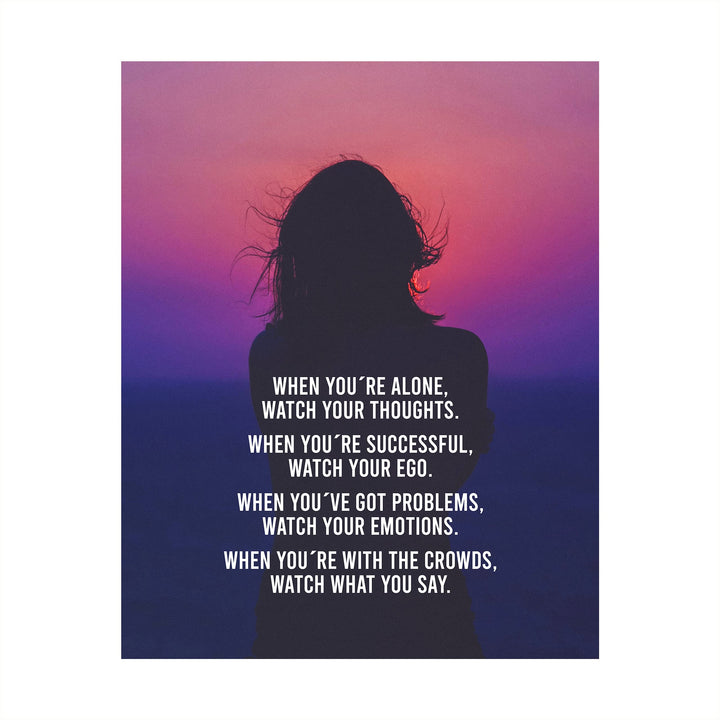 Watch Your Thoughts-Ego-Emotions-Inspirational Wall Art - 8 x 10" Typographic Sunset Print-Ready to Frame. Motivational Print for Home-Office-Studio-Dorm Decor. Great Reminders for Inspiration!
